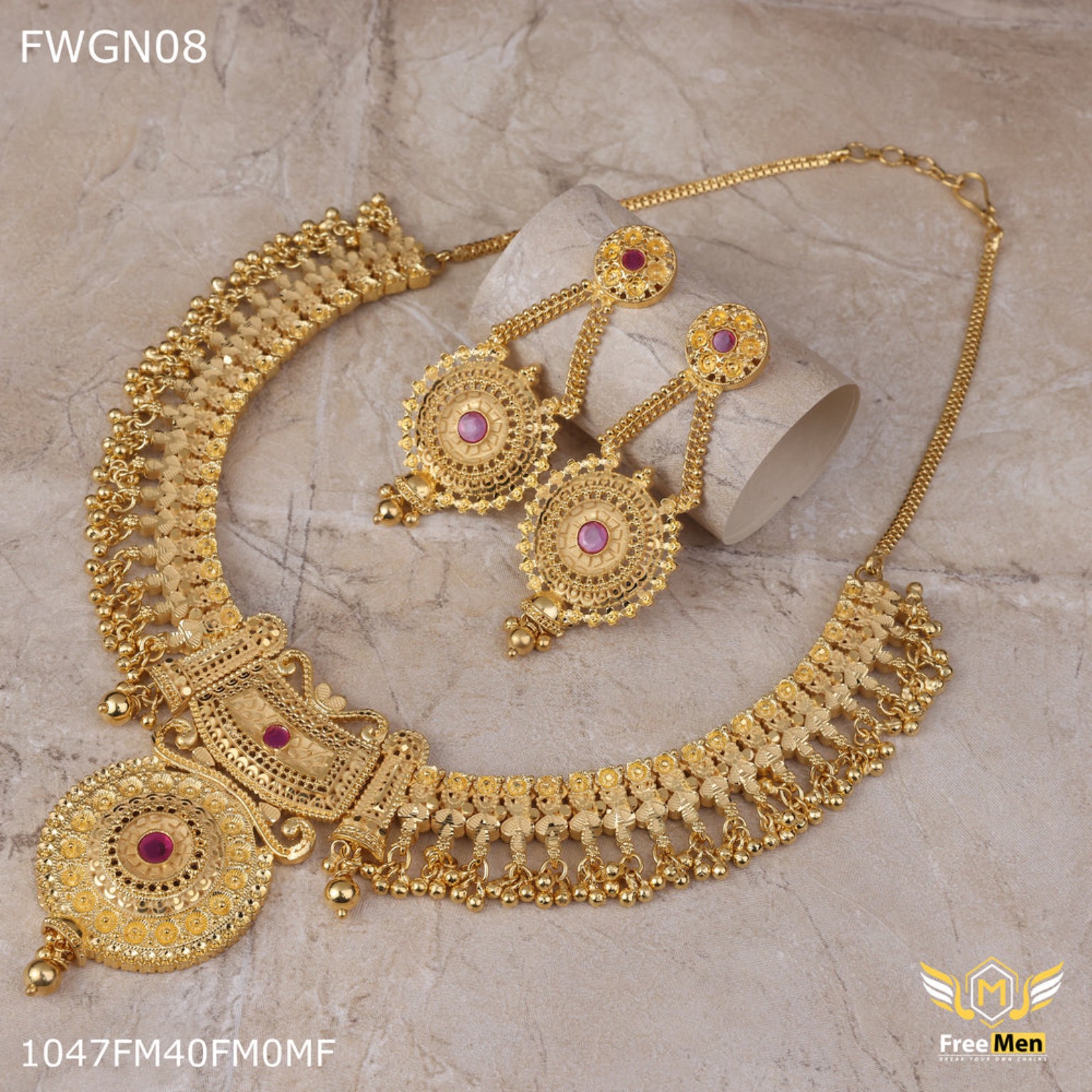 Traditional 1 Gram Gold Necklace Set